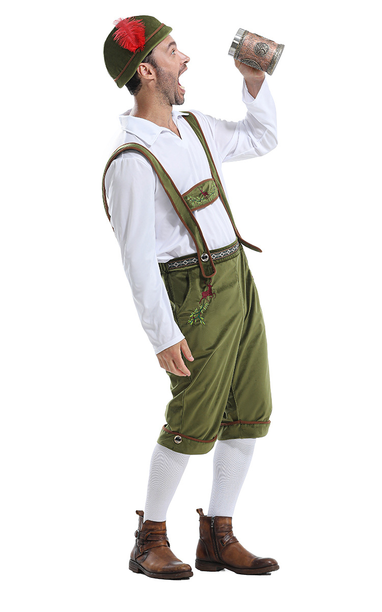 Mens Traditional Oktoberfest Lederhosen Costume Set Bavarian Cultural Outfit